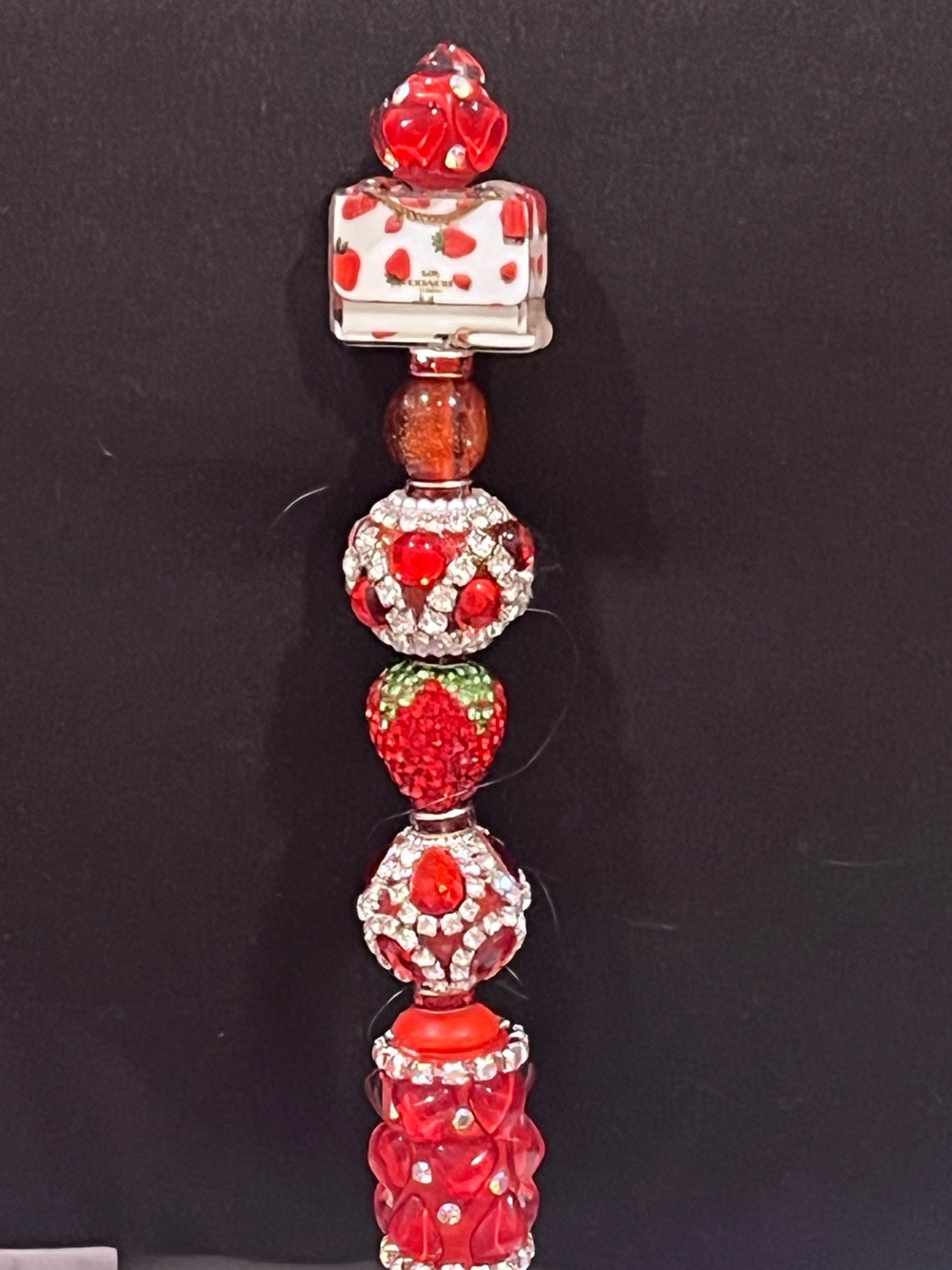Designer-inspired Red Strawberry acrylic focal fancy beaded pen